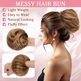 Benehair Hair Pieces for Women Messy Bun Real Hair Ponytail Extension Accessories Donut Straight Scrunchies #4/27 Medium Brown Mix Dark Blonde 25g