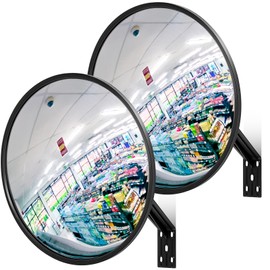 Maitys 2 Pcs Convex Mirror Acrylic Safety Security Traffic Corner Mirrors Adjustable Wide Angle View with Fixing Bracket for Indoor Outdoor Garage School Classroom Warehouse(12 Inch)