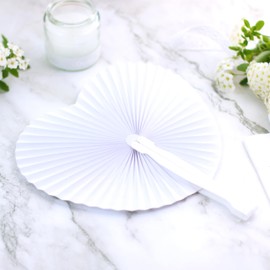 48 x Wedding Fans in Heart Shape, White - Beautiful Heart Fan as Wedding Decoration or Giveaway for Guests