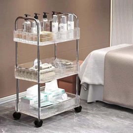 FRTKYGY 3-Tier Acrylic Storage Rolling Cart,Clear Bathroom Cart Organizer, Transparency Laundry Room Organization Mobile Shelving Unit Multifunction Rolling Utility Cart for Books, Snacks & More