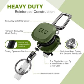ELV Retractable ID Badge Holder: Heavy Duty Metal Retractable Keychain Badge Reel with Carabiner Belt Clip - 31” Strong Cord