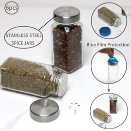 6pcs Spice Jars, 4 oz Glass Seasoning Bottles, Spices Container, Empty Spice Jars , Square Spice Bottles with Airtight Stainless Steel Caps with Shaker Lid