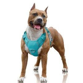 BARKBAY No Pull Dog Harness Large Reflective Dog Harness with Front Clip and Easy Control Handle for Walking Training Running with ID tag Pocket(Ocean Blue,L)