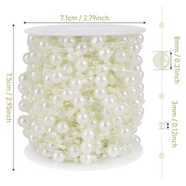 Adorfine Pearl Garland Beige 30 m, Pearl Ribbon Pearl Necklace Decoration with Scissors for DIY Crafts Pearl Garland Wedding, Bridal Bouquet, Table Decoration, Party Decoration