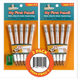 Channie's My First Pencil, Easy-to-Hold Jumbo Pre Sharpened Pencils #2 for Preschoolers, Kindergarteners & 1st Graders, White Wooden 2B Fat Pencils for Kids Ages 3-7, Pack of 2 (5 Each) & Sharpener