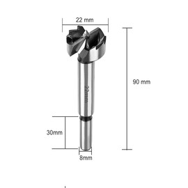 SUQIN Professional Forstner Drill Bit Diameter 22 mm, Flat Wing Drill, Branch Hole Drill, Hinge Hole Drill, Pot Drill, Forstner Cutter with Round Shank for Drilling in Wood, Plastic, Plywood