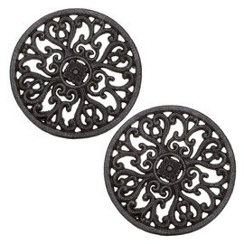 Sumnacon 2pcs Cast Iron Trivet Decorative Round Trivet Mat Hot Pot Holder Pads with Vintage Pattern