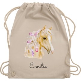 Geschenk mit Namen personalisiert by Shirtracer - Gym Bag Backpack - Horse Horses - Horse Head, 04 Natural White