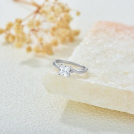 Molioaki Women's Engagement Ring 925 Silver Square Cut Silver Rings Wedding Ring Women 1CT 5A Cubic Zirconia Rings Engagement Rings with Gift Box Engagement Wedding Gift, Sterling Silver