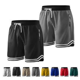 Gincai Pantalones Cortos Deportivos para Correr para Hombre, de Secado rápido de Malla (MX/US, Alfa, Mediano, Regular, Regular, Negro+Gris)