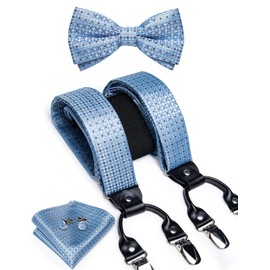 DiBanGu Mens Sky Blue Dots Suspender and Bow Tie Set Adjustable Elastic Clip On Braces for Party Gift