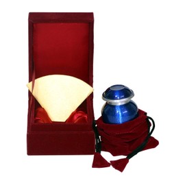 THE ASCENT MEMORIAL Small Blue Keepsake Urn for Human Ashes - Mini Cremation Urns for Ashes with Velvet Carry Bag and Gift Box - Small Keepsake Box for Human Ashes - Urns and Keepsakes