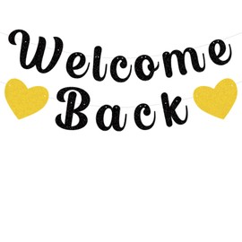 bng-bng Welcome Back Bunting Banner Black Welcome Home Back to School Decoration for Welcome Back Welcome Home Baby Shower Party School Return Party Classroom Decorations Party Supplies Black Gold