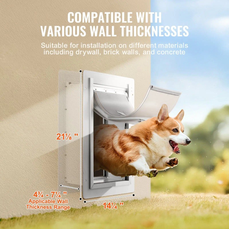 Pet Door For Walls Metal Frame With Lock Rectangle Indoor