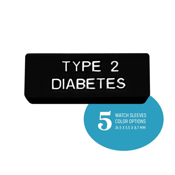 Rockadex - Type 2 Diabetic Medical Alert Watch Sleeve 2 Pack, Colored Silicone Watch Sleeves, Diabetic Supplies (Black)