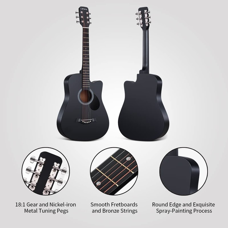 Lankro 38 inch Guitar Black Acoustic Guitar Beginner kit Adult