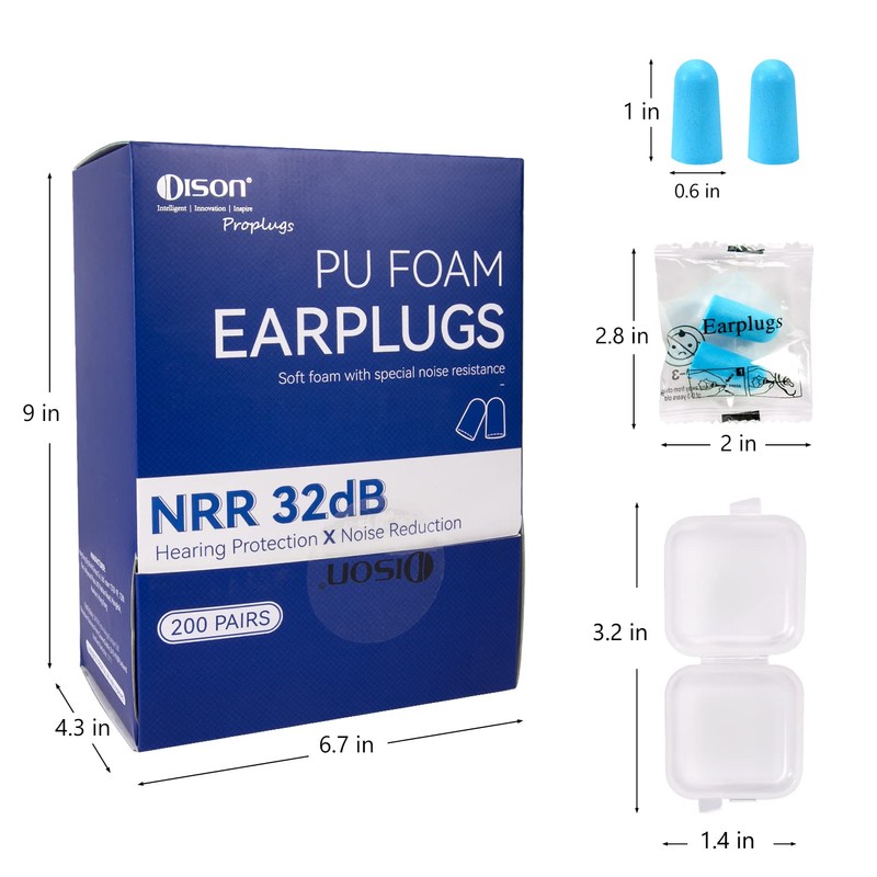 200Pairs Foam Earplugs, 32dB Disposable Noise Reduction Ear Plugs, Hearing