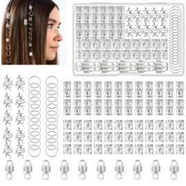 Pack of 100 Dreadlocks Jewellery Viking Hair Accessories Silver, Metal Hair Rings for Braids, Adjustable Cuffs, Hair Beads, Hair Spirals for Braids, Accessories Decoration (Silver)