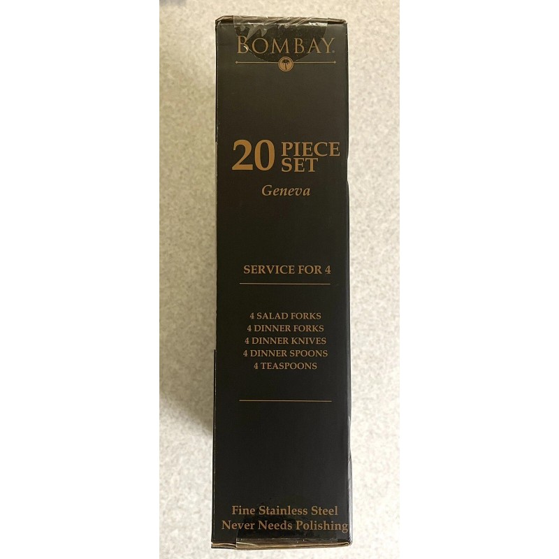 Bombay GENEVA 20 pc Fine Stainless Steel Black Flatware Set