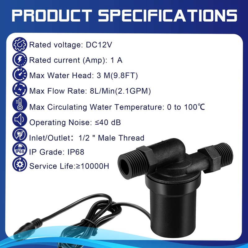 Threlaco DC 12V Solar Hot Water Heater Circulation Pump with