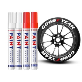 Altaroo Pack of 4 Tyre Pens, White Red Tyre Pen, White Waterproof Tyre Pen, White Waterproof for Car, Motorcycle, Tyres, Glass, Metal, Rubber