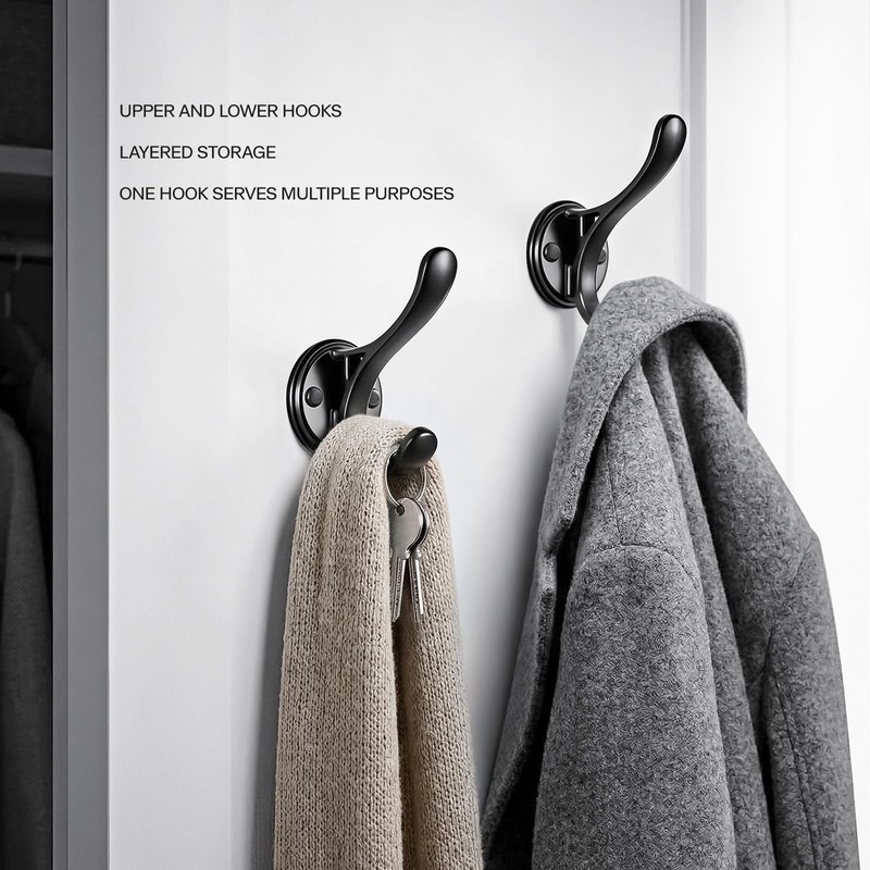 Ruiziiz Black Towel Hook 6 Pack Coat Robe Hook Heavy