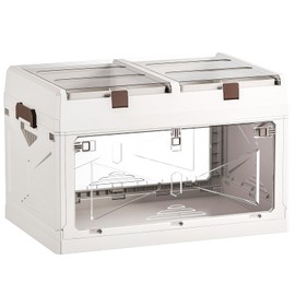 HYBRIDEAS Closet Organizer and Storage Box, Large Essential Collapsible Plastic Car Trunk Container with Clear Lids and Doors, Open Front Multifunctional Bin for Bedroom, Dorm Room, Craft 80 L