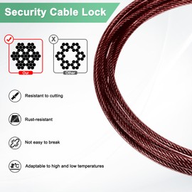 M METERXITY 2-Pack Security Cable Lock, 3.28FT PVC Coated Steel Luggage Lock Wire Rope with Double Loop for Outdoor Travel/Gate/Bike, Cut-Resistant Braided Steel Cable [Red]