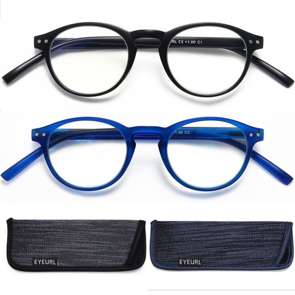 EYEURL 2 Pack Small Reading Glasses for Women Round Frame