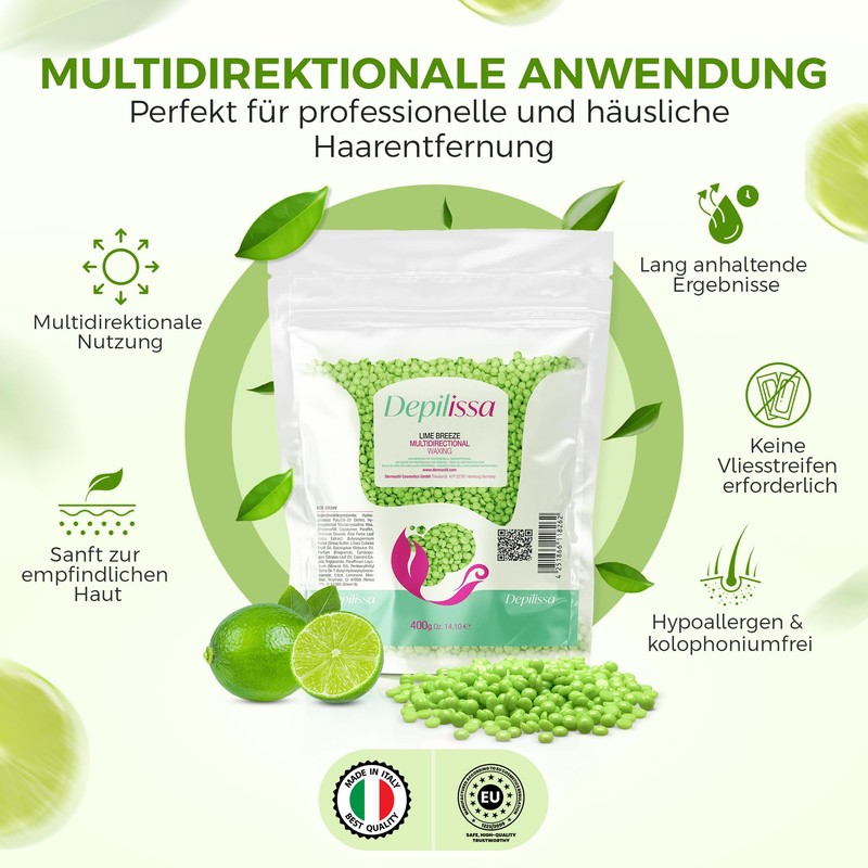 DEPILISSA 400 g Lime Breeze Wax Beads, Multidirectional Hot Wax