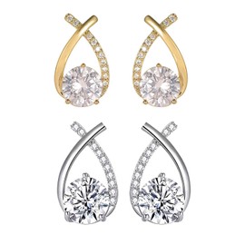 Halolux Lymphvity Germanium Earrings for Women Halolux Lymphvity Germanium Earrings Atheniz Lymphatic Earrings Lymphatic Drainage Earrings Dainty CZ Zircon Lymphatic Drainage Earrings (2PC Gold+Silver B)