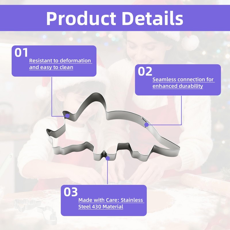 12 Pcs Dinosaur Cookie Cutter Set, Cookie Molds for Baking