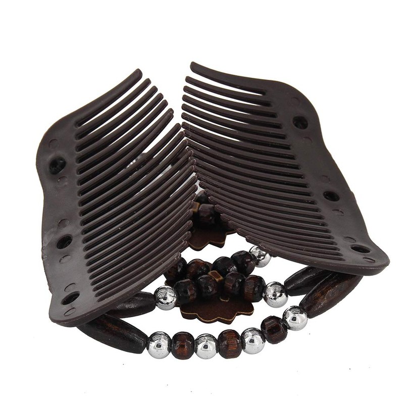 Yeshan Magic Hair Side Combs for Women Wood Beaded Stretch