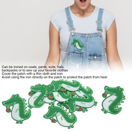 Hztyyier 10 Pieces Iron on Patches Embroidered Appliques Iron On DIY Embroidered Patches for Shirt Denim Jackets (Green Crocodile), Green