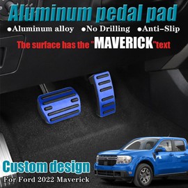 LEXLEY 2PCS Anti-Slip Aluminum Brake Gas Pedal Pads,Auto No Drilling Accelerator Pedal Covers Only for Ford 2022 2023 2024 2025 Maverick-Blue