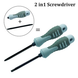 2 in 1 Screwdriver, PH #2 Phillips Screwdriver and SL 1/4" X 4" Slotted Screwdriver, Corrosion Resistance Chromium Vanadium Steel Blade, Magnetic Tip, Hex Blade, Grey