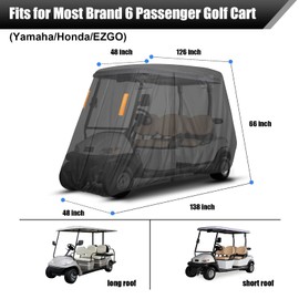 600D Heavy Duty 4+2 Seater Golf Cart Cover 6 Passenger, Golf Cart Cover 4 Passenger Extended Roof, Club Car Cover Lifted Golf Cart Storage Cover for 4 Seaters with 2 Bench Seats 138L 48W 66H Inches
