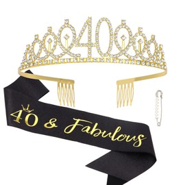 Semato 40th Birthday Sash & Rhinestone 40th Birthday Crown Kit- Happy 40th Birthday Gifts Women 40th birthday decorations women (black)