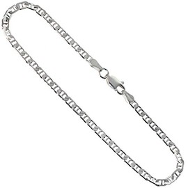 Sterling Silver Flat Mariner Link Chain Necklace 3mm Nickel Free Italy, 22 inch