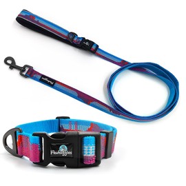 Pawhuggies Jacquard Dog Collar and Leash Set for Medium Dog, Breathable Adjustable Dog Leash and Collar Set, Medium Dog Collar and Dog Leash, for Daily Outdoor Walking Running, Sky Mountains