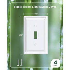 4-Pack Single Toggle Light Switch Cover Plate, Durable Natural Bamboo Fiber Decorative Switch Plate Covers, Pure White 1 Gang Wall Plate, Corrosion Resistant
