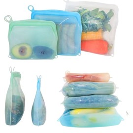 Reusable food storage bags -2 pack-Food Grade safe BPA-free silicone -airtight enough to store liquids such as milk and juice-can be used as lunch bag-dishwasher safe
