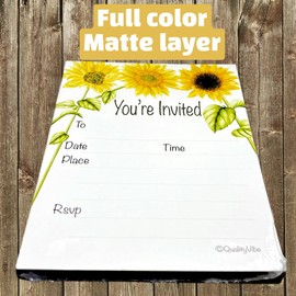 QualityVibe You're Invited Sunflower Invitations Set Of 25 Cards With Envelopes.