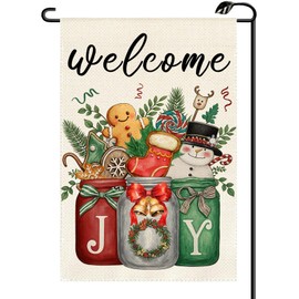 Welcome Christmas Garden Flag 12x18 Inch Vertical Double Sided Snowman Joy Mason Jar Small Flags Farmhouse Outside Decoration For Yard SD12