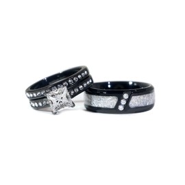 lvrong Couple Rings His Her Wedding Ring for Him and Her Matching Rings 1CT AAA CZ Black Ring