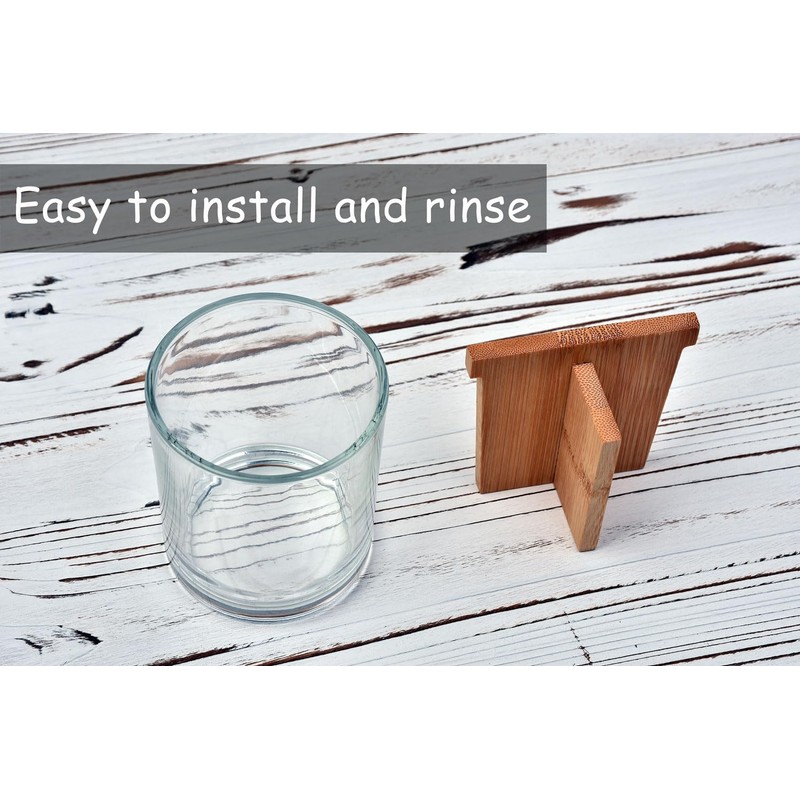 Onsogi Glass Toothbrush and Toothpaste Holder with Bamboo Divider for