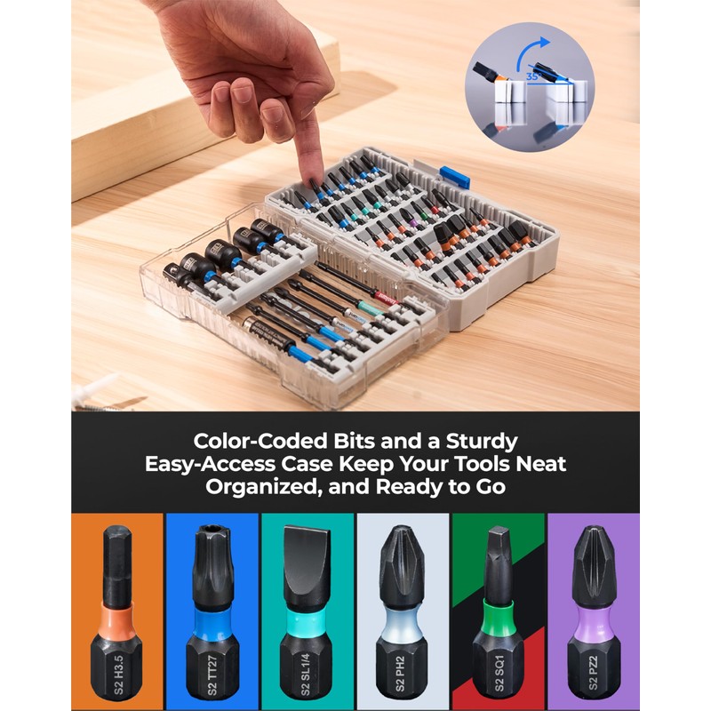 toolant Impact Driver Bit Set,52-Piece S2 Steel Screwdriver Bit Set,Hex,Torx,Phillips,Slotted,Square