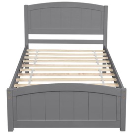 Rockjame Wood Platform Bed, Twin Bed Frame with Headboard, Footboard and 10 Wooden Slats Support, Nice Look, Perfect House Bedroom Furniture (Gray)