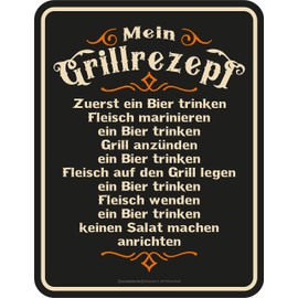 RAHMENLOS Decorative Tin Sign for the BBQ Grill Fan: Mein Grillrezept
