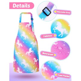 WERNNSAI 2 Pack Kids Aprons - Unicorn Kids Art Aprons for Girls Waterproof Toddler Chef Aprons for Cooking Baking Painting Gardening Apron for Kids with Pocket Kitchen Classroom Art Smocks 2-5 Years